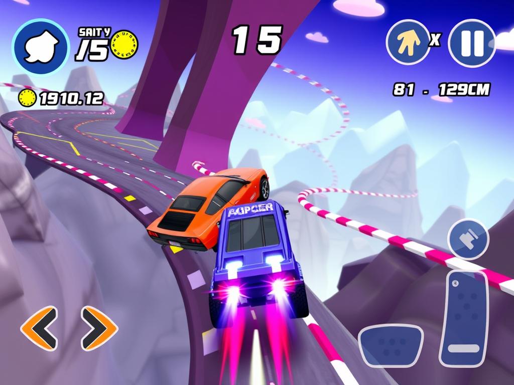Colorful arcade car game with exaggerated physics and power-ups Colorful arcade car game with exaggerated physics and power-ups