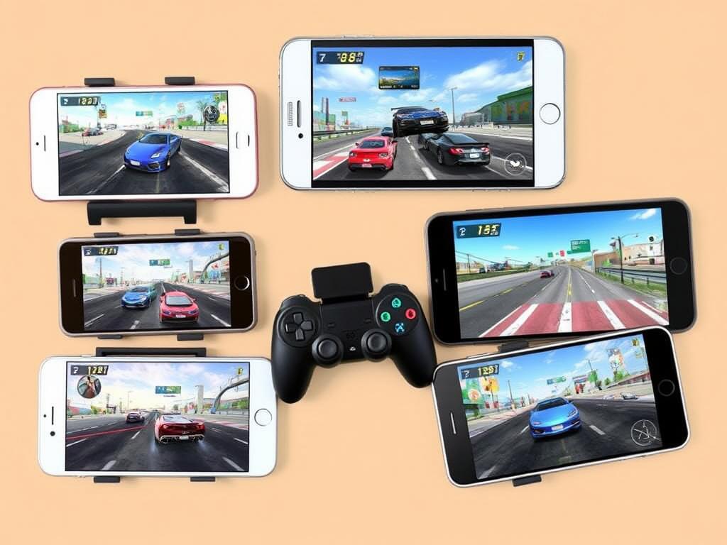 Mobile devices showing car games being played on smartphones and tablets Mobile devices showing car games being played on smartphones and tablets