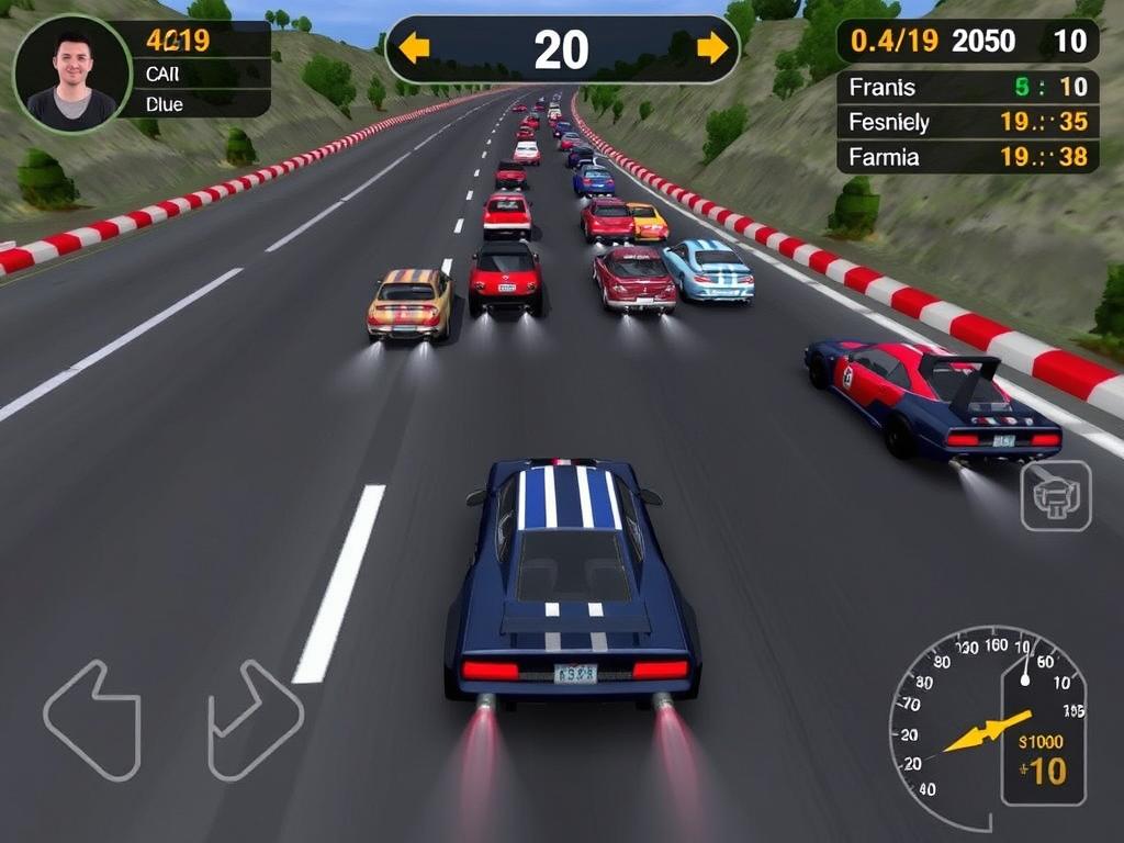 Multiplayer car game showing players competing online with various vehicles Multiplayer car game showing players competing online with various vehicles