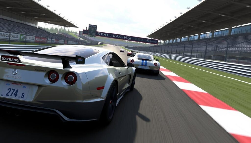 Real Racing 3 gameplay showing detailed car models and realistic tracks Real Racing 3 gameplay showing detailed car models and realistic tracks