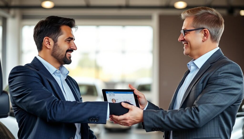 Successful car transaction with Blue Book used car prices reference visible Successful car transaction with Blue Book used car prices reference visible