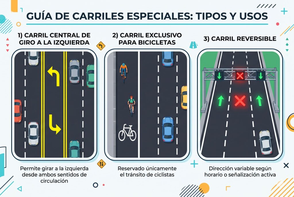 Carriles especiales en Florida: carril central de giro, carril de bicicletas y carril reversible