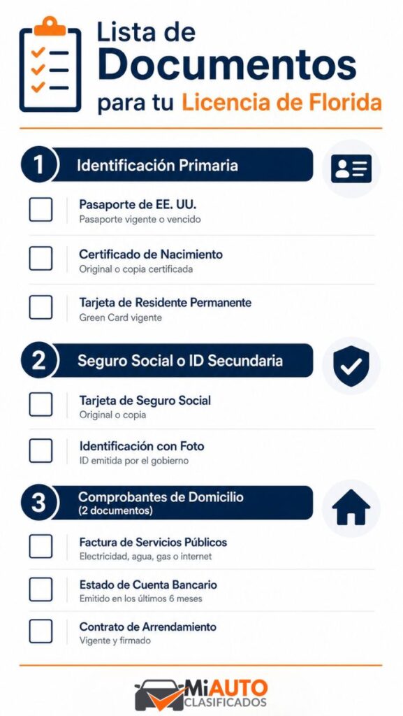 Checklist descargable de documentos para sacar la licencia de Florida