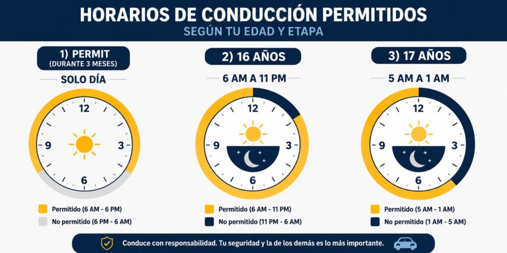 Comparación del toque de queda por edad para conductores menores en Florida