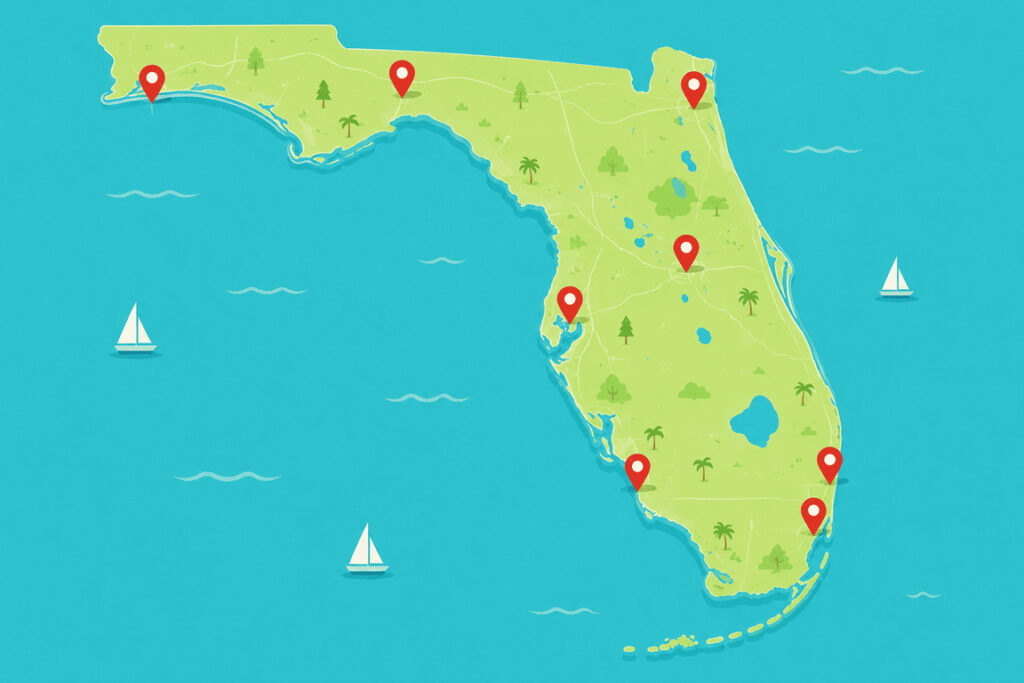 Mapa de Florida con las principales ciudades para tramitar tu licencia