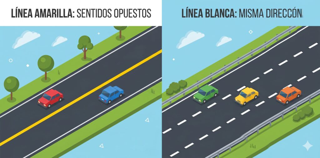 Diferencia entre líneas amarillas y blancas en las carreteras de Florida