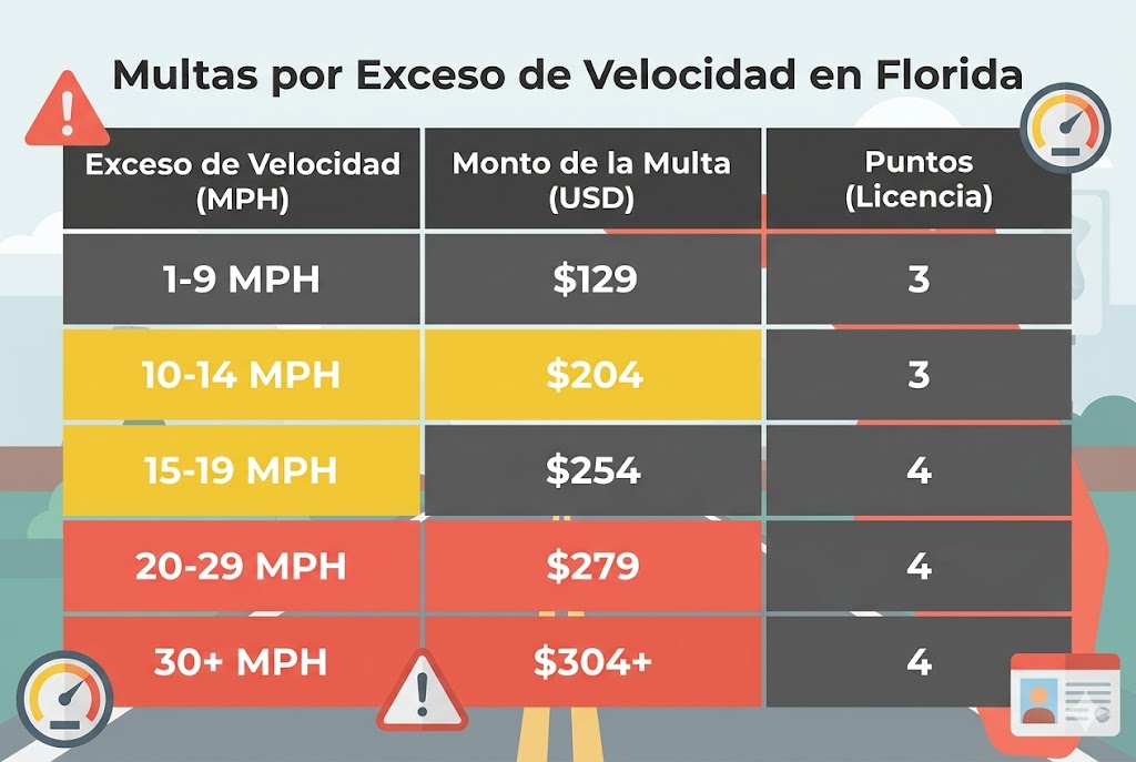 Tabla de multas por exceso de velocidad en Florida