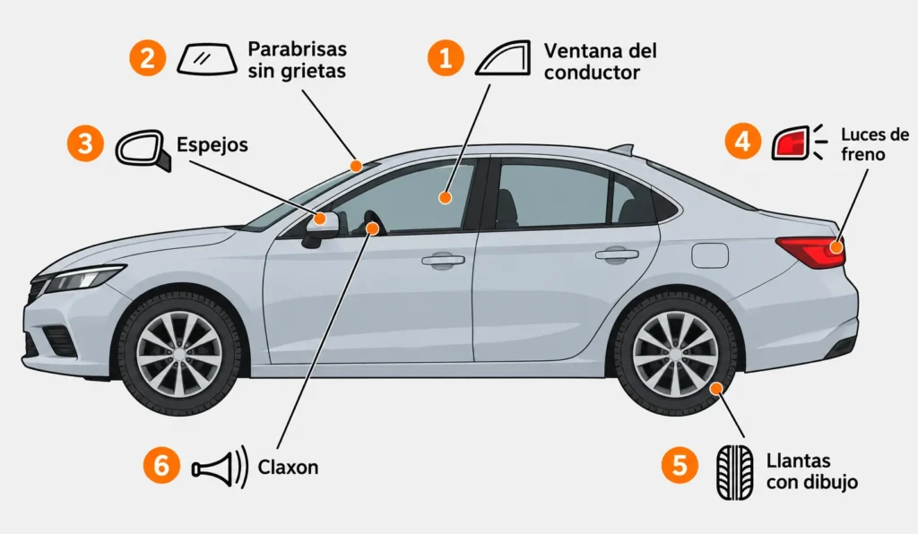 Revisión del vehículo antes del examen práctico de manejo en California